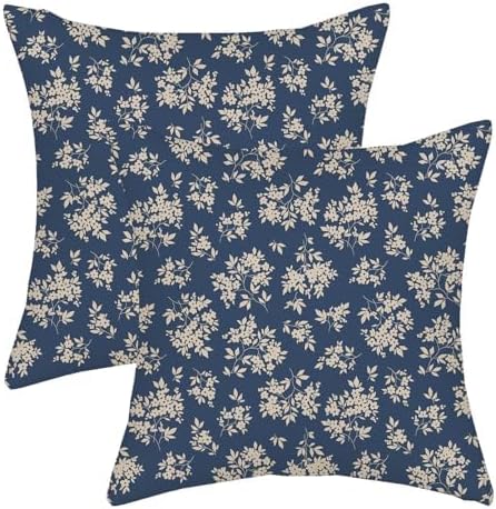 Spring Flower Pillow Covers 22x22 Chinoiserie Navy Blue Floral