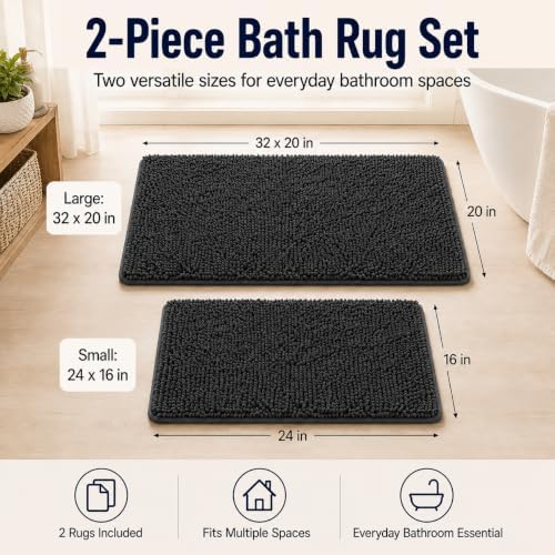 Bathroom Rugs Sets 2 Piece Thicken Chenille Bath Mats Set, Extra Soft