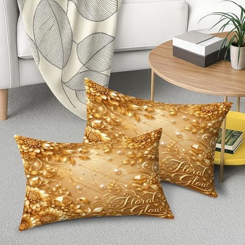 Sunflower Throw Pillow Covers Set of 2, Elegant Glamorous Leaves