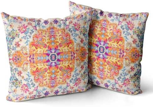 Snycler Orange Blue Ethnic Boho Pillow Covers 16x16 in Boho Carpet