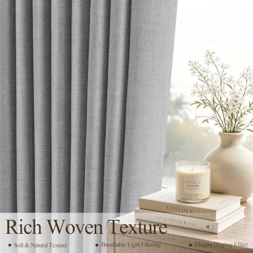 Hokibero Grey Grommet Linen Curtains 63 Inches Long for Living Room