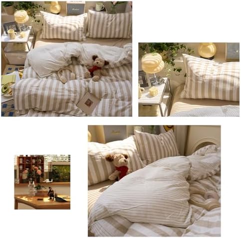 VM VOUGEMARKET Duvet Cover Set Full Teens Dorm Bedding Set Khaki White