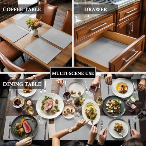 Placemats Set of 8 Grey Leather Texture Place Mats for Dining Table