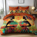 King Duvet Cover Set African Woman Geometric Flowers Soft Microfiber