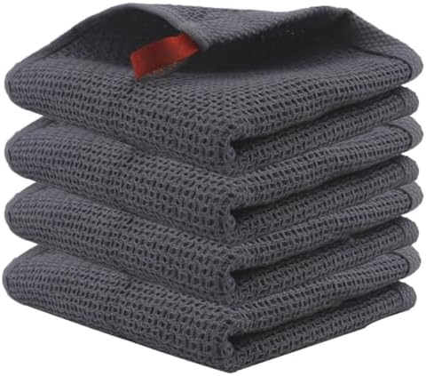 Cotton Tea Towels Set of 4, Super Absorbent Waffle Kitchen Cleaning