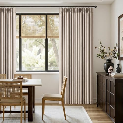MIULEE Pinch Pleated Thick Linen Curtains 96 Inch 2 Panels Burlywood