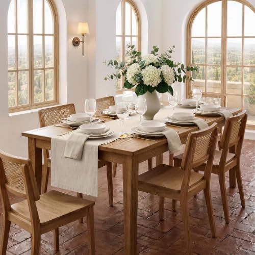 100% Natural Cotton Linen Table Runner, 14x90in Natural Linen