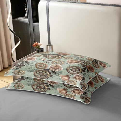 Erosebridal Sage Green Flowers 100% Cotton Duvet Cover Queen Boho
