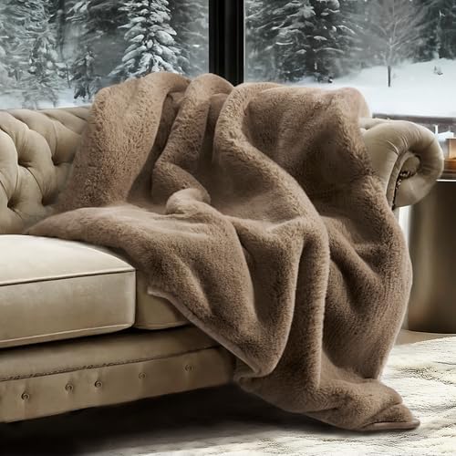 EVERGRACEHOME Luxury Soft Faux Chinchilla Fur Throw Blanket 60”x80”