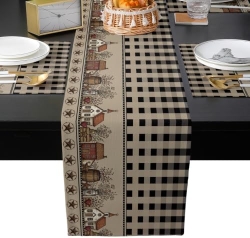 Farmhouse Check Table Runner and Placemats Set of 6 Modern Brown