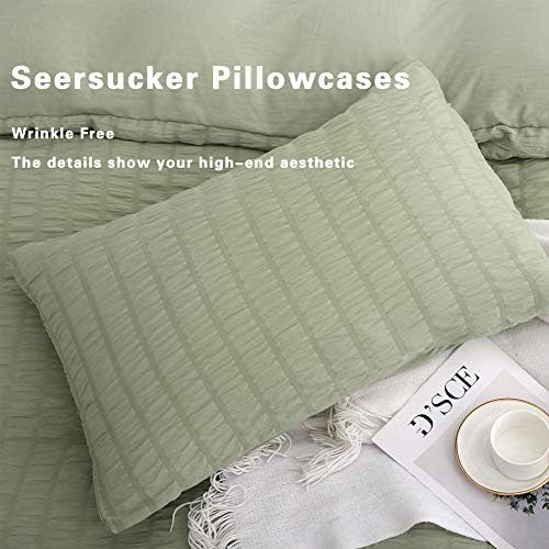 AveLom Sage Green Duvet Cover King Size, Textured Seersucker Duvet