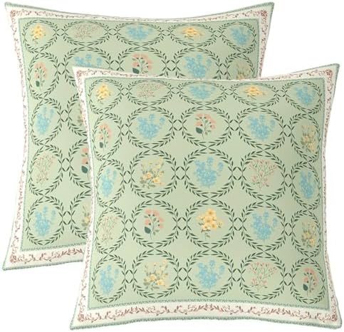 jejeloiu Blue Floral Throw Pillow Covers Set of 2 Boho Square Cushion