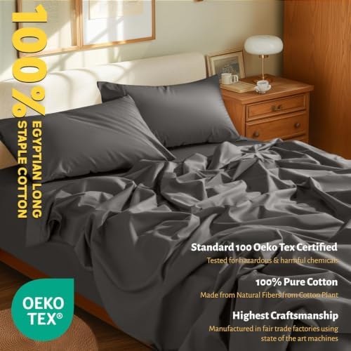 Shilucheng 100% Egyptian Long-Staple Cotton King Size Sheets 4 Piece