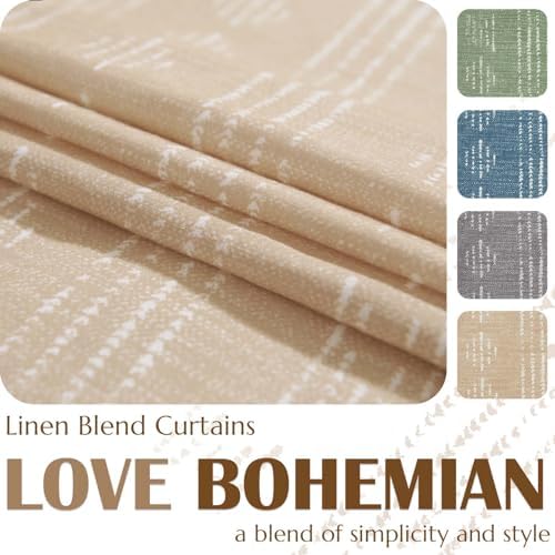 jinchan Boho Linen Curtains Light Filtering 96 Inch Back Tab 2 Panels