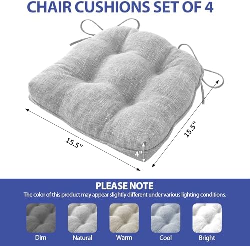 IPYNBAP Memory Foam Chair Cushions Set of 4, 15.5"x15.5"x4", Light
