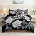 King Duvet Cover Set Plant White Rose Leaves Soft Microfiber