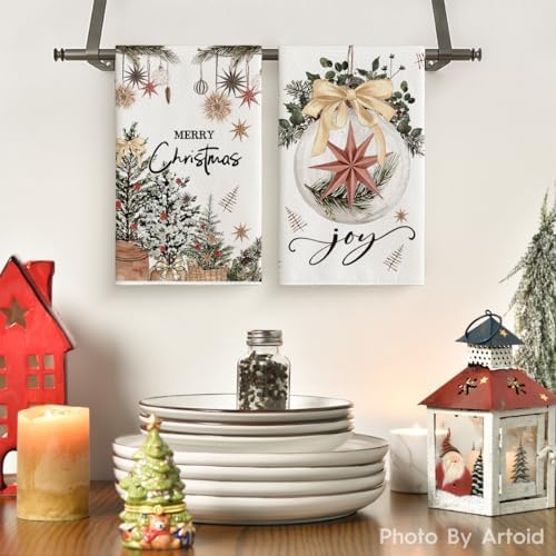 Artoid Mode Beige Gloves Merry Christmas Kitchen Towels Set of 4 18x26