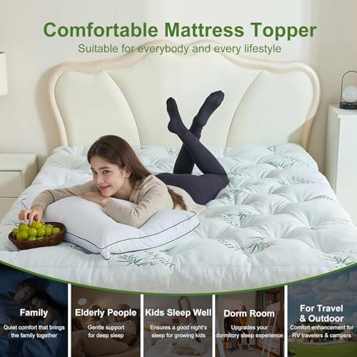 Whatsbedding Memory Foam Mattress Topper, 5 Inches Bamboo Viscose