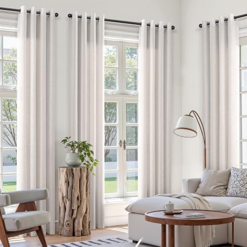 SMABU Extra Long Linen Grommet Curtains 120 Inch Long Beige White 2
