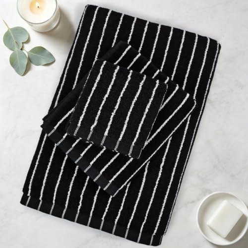 Jacquotha 8 Piece Black Towels Set for Bathroom, Striped, Cotton