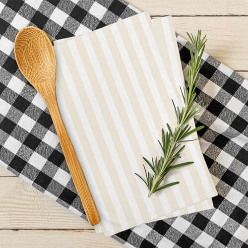 Kitchen Towels Set 3 Pack Cream Stripes Absorbent Dish Towels for