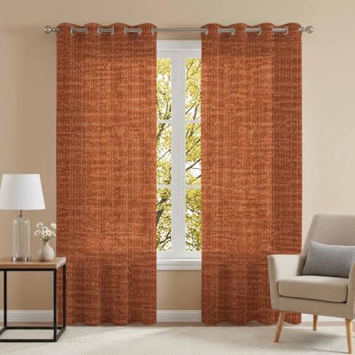 Solid Color Brown Sheer Curtains 96 inch Length 2 Panels Set, Rustic