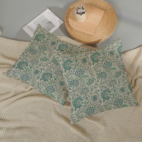 AGAYNA Vintage Floral Pillow Covers 20x20 Boho Teal Flower Throw