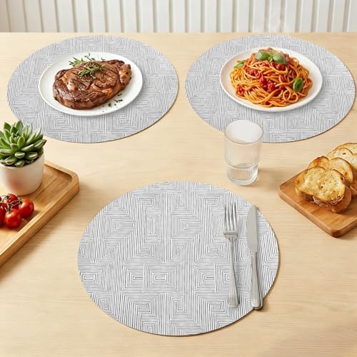 Minimalist Geometric Faux Leather Placemats Set of 6, 15in, Waterproof