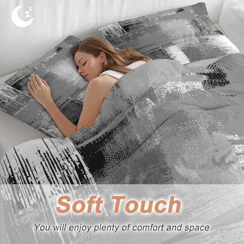 Grey Abstract Bedding Queen Duvet Cover Set, 3 Piece Microfiber Soft