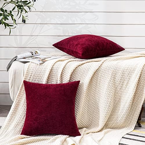 GAWAMAY Burgundy Red Chenille Throw Pillow Covers 20x20 Set of 2 for