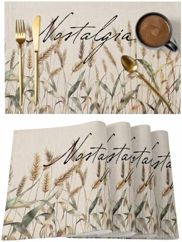 Placemats Set of 8, Pastoral Botanical Woven Placemat, Linen Place