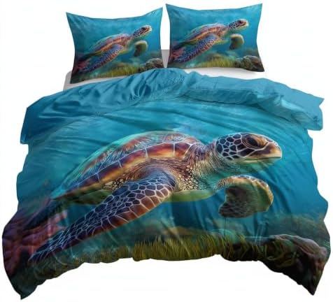 King Duvet Cover Set Soft Microfiber Animals Sea Turtles Sky Blue