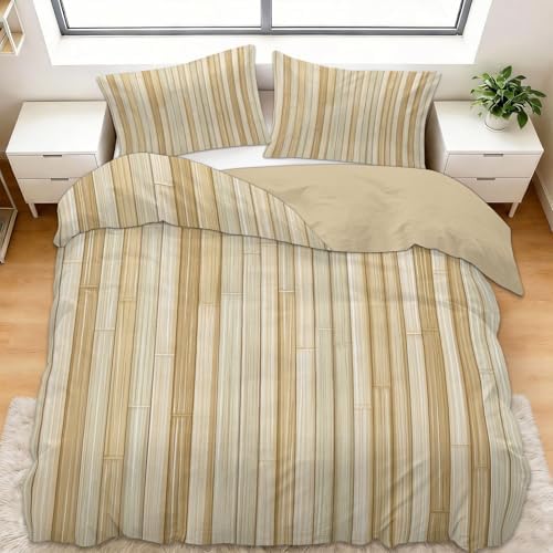 California King Duvet Cover Set Vertical Lines of Wood Grain Texture