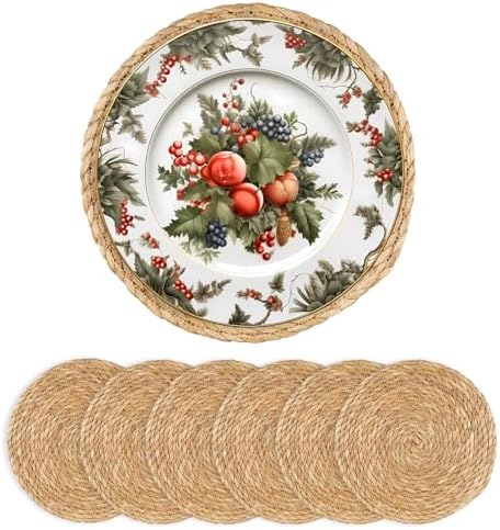Round Woven Placemats - Boho Rattan Placemats Natural Water Hyacinth