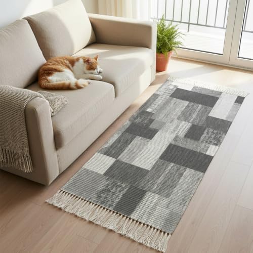 Gray Wood Plank Hallway Runner Rug 2'x5', Retro Rustic Wooden