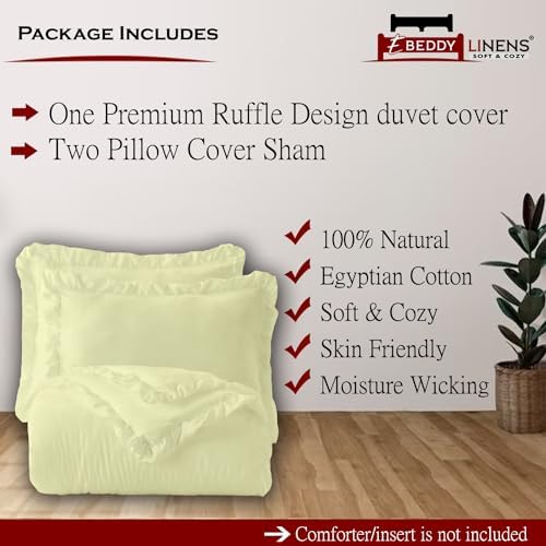 eBeddy Linens Luxury Ivory Edge Ruffle Duvet Cover Set Super King
