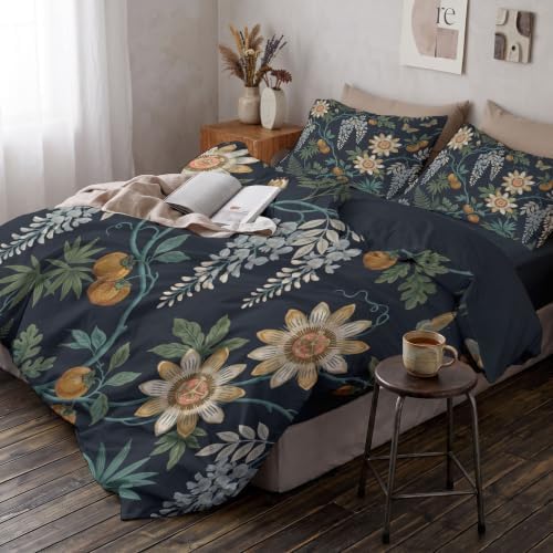 Retro Botanical Reversible Grey Duvet Cover Set King Size