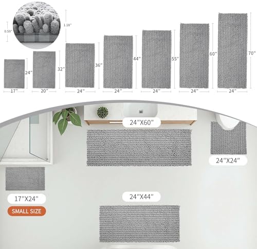Disolla Bathroom Runner Rug 60x24, Chenille Large Long Bath Mat, Grey