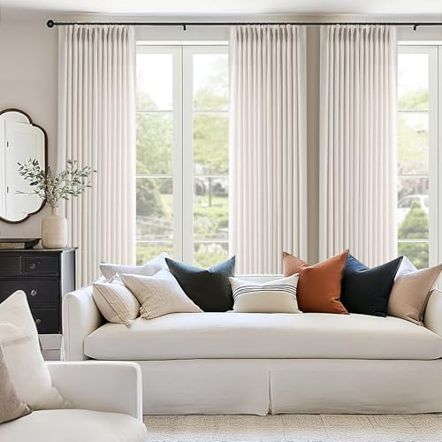 ANRODUO Natural Pinch Pleated Linen Curtains 120 Inches Long 2 Panels
