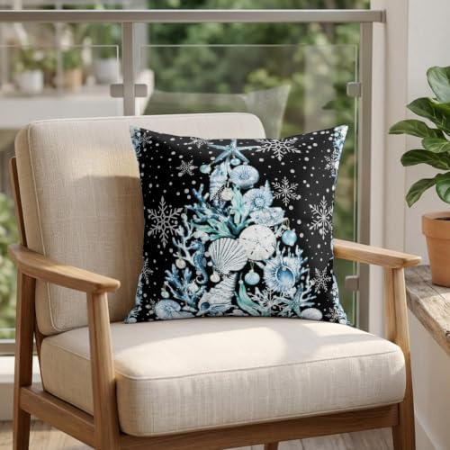 26 x 26 Pillow Covers Set of 2, Coastal Christmas Trees Decorative