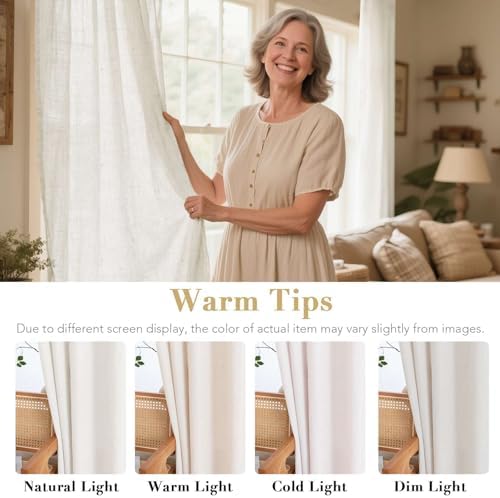 H.VERSAILTEX Natural Linen Grommet Curtains 84 Inch Length for Living