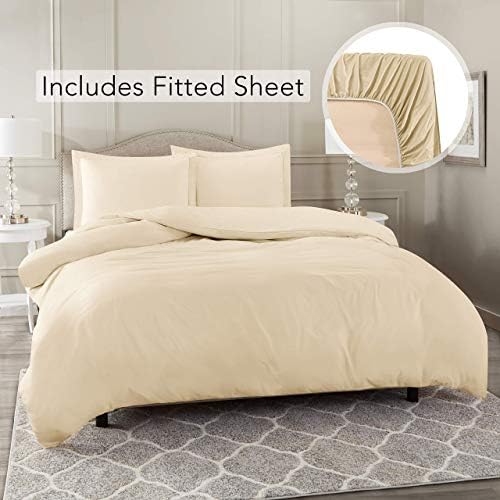 Duvet Cover with Fitted Sheet, Zipper Closure & Corner Ties 100%