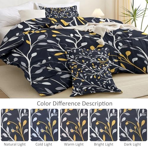 Dark Gray Duvet Cover King - Fashion Modern Plants Branches Bedding