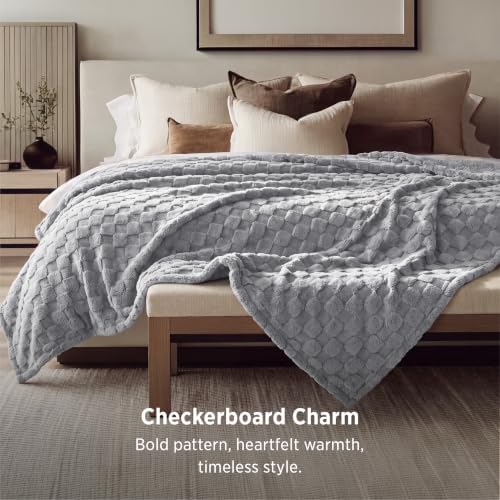 Bedsure Checkered Soft Cozy Queen Blanket for Bed, Grey, 90"×90"
