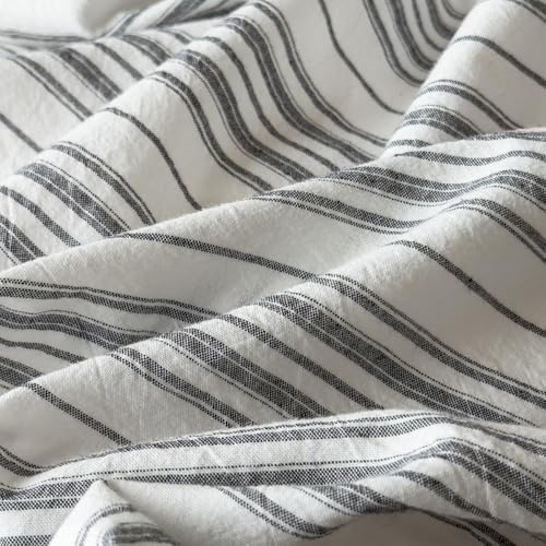 LifeTB Retro Striped Duvet Cover Set Full - 3 Piece Vintage White Grey