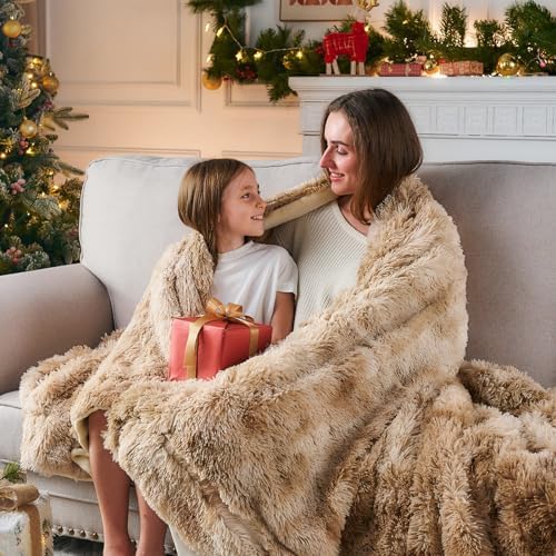 GONAAP Fuzzy Faux Fur Throw Blanket for Couch, Tie-dye Beige, 50"x60"