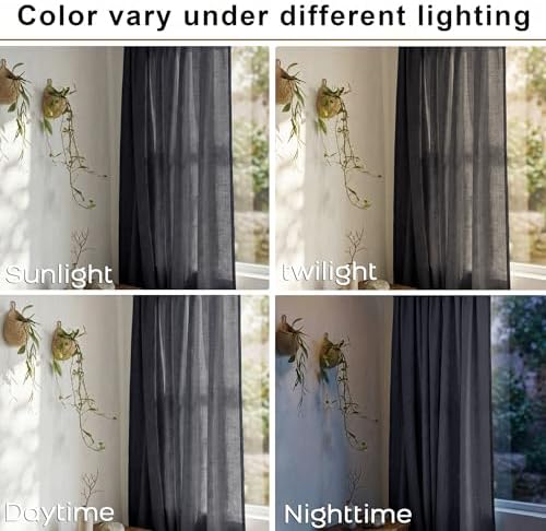 Dark Grey Linen Curtains 108 Inches Long 2 Panels Set, 9FT Extra Long