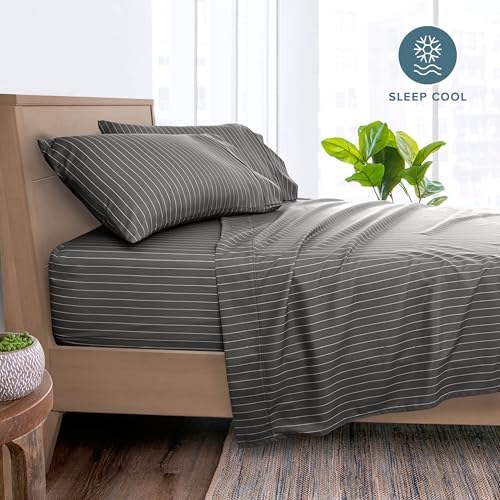 Bare Home Printed Sheet Set (Twin XL, Pinstripe - Grey/White)