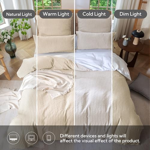 MILDLY Khaki Textured Duvet Cover Set 3pcs Dual Zipper King