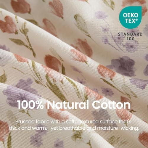 BISELINA Brushed Cotton Duvet Cover Queen Size – Soft Floral Bedding
